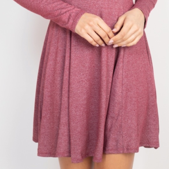 Dark Mauve Long sleeve scoop neck skater dress, CUTE! - Picture 7 of 16